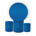 Kit Capa Painel Redondo + Trio Cilindros Decoração Festa Aniversário Efeito Ripado Azul Petróleo