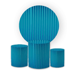 Kit Capa Painel Redondo + Trio Cilindros Decoração Festa Aniversário Efeito Ripado Azul