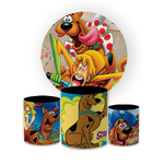 Kit Capa Painel Redondo + Trio Cilindros Decoração Festa Infantil Aniversário Scooby Doo 