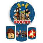 Kit Capa Painel Redondo + Trio Cilindros Decoração Festa Aniversário Infantil Tema Roblox 