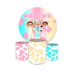 Kit Capa Painel Redondo + Trio Cilindros Decoração Festa Aniversário Infantil Menina Tema Roblox 