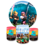 Kit Capa Painel Redondo + Trio Cilindros Decoração Festa Aniversário Infantil Tema Roblox 
