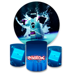 Kit Capa Painel Redondo + Trio Cilindros Decoração Festa Aniversário Infantil Tema Roblox 