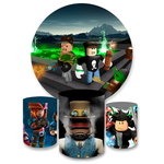 Kit Capa Painel Redondo + Trio Cilindros Decoração Festa Aniversário Infantil Tema Roblox 