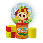 Kit Capa Painel Redondo + Trio Cilindros Decoração Festa Aniversário Infantil Sítio do Pica Pau Amarelo