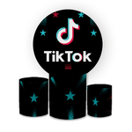 Kit Capa Painel Redondo + Trio Cilindros Decoração Festa Aniversário Infantil Tik Tok