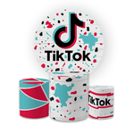 Kit Capa Painel Redondo + Trio Cilindros Decoração Festa Aniversário Infantil Tik Tok 