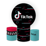 Kit Capa Painel Redondo + Trio Cilindros Decoração Festa Aniversário Infantil Tik Tok 