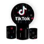 Kit Capa Painel Redondo + Trio Cilindros Decoração Festa Aniversário Infantil Tik Tok 