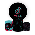 Kit Capa Painel Redondo + Trio Cilindros Decoração Festa Aniversário Infantil Tik Tok 