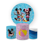 Kit Capa Painel Redondo + Trio Cilindros Decoração Festa Aniversário Infantil Turma do Mickey Pool Party