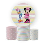 Kit Capa Painel Redondo + Trio Cilindros Decoração Festa Aniversário Infantil Minnie e Margarida