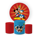 Kit Capa Painel Redondo + Trio Cilindros Decoração Festa Aniversário Infantil Turma do Mickey 