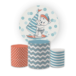Kit Capa Painel Redondo + Trio Cilindros Decoração Festa Infantil Chá de Bebê Ursinho Marinheiro 
