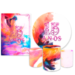 Kit Casadinho Capa Painel Redondo + Retangular + Trio Capas de Cilindro Tema 15 Anos Decoração Aniversário Brilhante