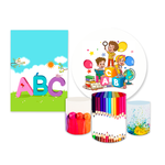 Kit Casadinho Capa Painel Redondo + Retangular + Trio Capas de Cilindro Tema ABC Educativo Decoração Infantil