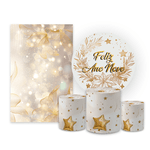 Kit Casadinho Capa Painel Redondo + Retangular + Trio Capas de Cilindro Tema Ano Novo Data Especial Comemoração