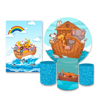 Kit Casadinho Capa Painel Redondo + Retangular + Trio Capas de Cilindro Tema Arco de Noé Decoração Infantil