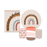 Kit Casadinho Capa Painel Redondo + Retangular + Trio Capas de Cilindro Tema Decorativo Arco Íris Colorido