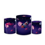 Trio Capas de Cilindros Sublimados Decorativo Tema Astronauta Colorido Decoração Infantil Menino