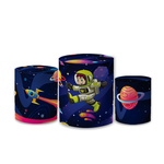 Trio Capas de Cilindros Sublimados Decorativo Tema Astronauta Colorido Decoração Infantil Menino