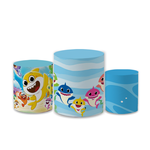 Trio Capas de Cilindros Sublimados Decorativo Tema Infantil Baby Shark Decoração Desenho