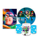 Kit Casadinho Capa Painel Redondo + Retangular + Trio Capas de Cilindro Tema Buzz Lightyear Decoração Infantil
