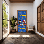 Capa De Porta Em Tecido Sublimado 2,0x0,8m C/ Elástico Decoração Tema Gamer Decoração Quarto Jogos Game Console Menino