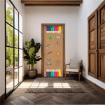 Capa De Porta Em Tecido Sublimado 2,0x0,8m C/ Elástico Decoração Tema Volta as Aulas Colorido Decoração Infantil