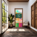 Capa De Porta Em Tecido Sublimado 2,0x0,8m C/ Elástico Decoração Tema Volta as Aulas Colorido Decoração Infantil