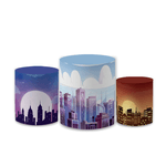 Trio Capas de Cilindros Sublimados Decorativo Tema Cidade Heróis Decoração