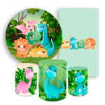 Kit Casadinho Capa Painel Redondo + Retangular + Trio Capas de Cilindro Tema Dino Baby Infantil Decoração