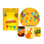 Kit Casadinho Capa Painel Redondo + Retangular + Trio Capas de Cilindro Tema Festa Junina Decoração Arraia Especial