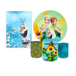 Kit Casadinho Capa Painel Redondo + Retangular + Trio Capas de Cilindro Tema Frozen Elsa Decoração Infantil Menina