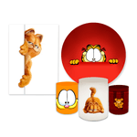 Kit Casadinho Capa Painel Redondo + Retangular + Trio Capas de Cilindro Tema Garfield Gato Decoração Infantil