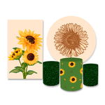 Kit Casadinho Capa Painel Redondo + Retangular + Trio Capas de Cilindro Tema Girassol Flor Decorativo