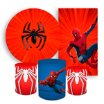 Kit Casadinho Capa Painel Redondo + Retangular + Trio Capas de Cilindro Tema Homem Aranha Herói Peter Parker Decoração Infantil