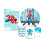 Kit Casadinho Capa Painel Redondo + Retangular + Trio Capas de Cilindro Tema Homem Aranha Herói Peter Parker Decoração Infantil