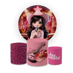 Kit Capa Painel Redondo + Capa Trio Cilindros Sublimados Malha New Decorativo Tema Ana Castela Cantora Musica Decoração Festa