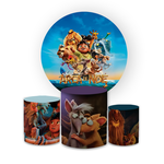Kit Capa Painel Redondo + Capa Trio Cilindros Sublimados Malha New Decorativo Tema Arca de Noé Animais Decoração