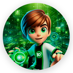 Capa Painel Redondo 1,5x1,5 de Festa Veste Fácil Sublimados Malha New Tema Ben 10 Herói Omnitrix Decoração Festa Menino