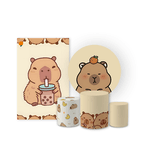 Kit Casadinho Capa Painel Redondo + Retangular + Trio Capas de Cilindro Tema Capivara Cute Animal Decoração Festa Infantil