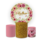 Kit Capa Painel Redondo + Capa Trio Cilindros Sublimados Malha New Decorativo Tema Dia da Mulher Data Especial