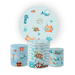 Kit Capa Painel Redondo + Capa Trio Cilindros Sublimados Malha New Decorativo Tema Fundo do Mar Decoração Festa