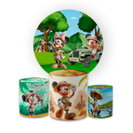 Kit Capa Painel Redondo + Capa Trio Cilindros Sublimados Malha New Decorativo Tema Mickey e Minnie Safari Turma Decoração Festa