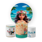 Kit Capa Painel Redondo + Capa Trio Cilindros Sublimados Malha New Decorativo Tema Moana Baby Cute Decoração Festa Menina
