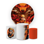 Kit Capa Painel Redondo + Capa Trio Cilindros Sublimados Malha New Decorativo Tema Naruto Shippuden Anime Decoração Festa