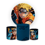 Kit Capa Painel Redondo + Capa Trio Cilindros Sublimados Malha New Decorativo Tema Naruto Shippuden Anime Decoração Festa