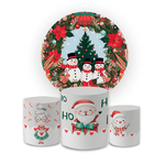 Kit Capa Painel Redondo + Capa Trio Cilindros Sublimados Malha New Decorativo Tema Natal Data Especial Decoração Natalina