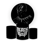 Kit Capa Painel Redondo + Capa Trio Cilindros Sublimados Malha New Decorativo Tema Pantera Negra Herói Marvel Decoração Festa
